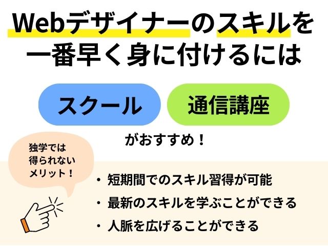 最短でWebデザイナーになりたい方はスクールや通信講座で学ぶことがおすすめ