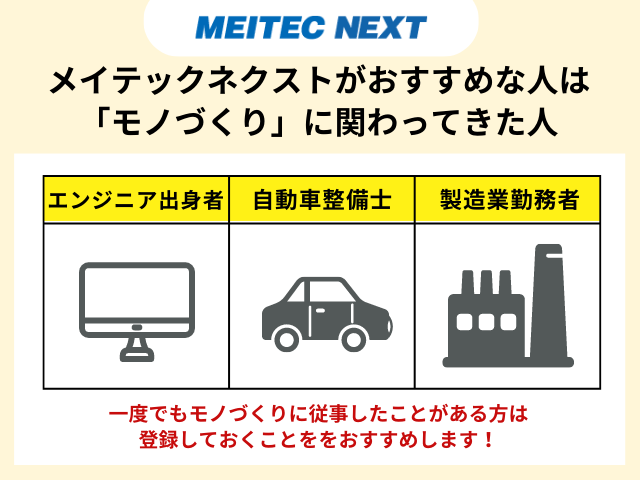 メイテックネクストがおすすめな人は「モノづくり」に関わってきた人